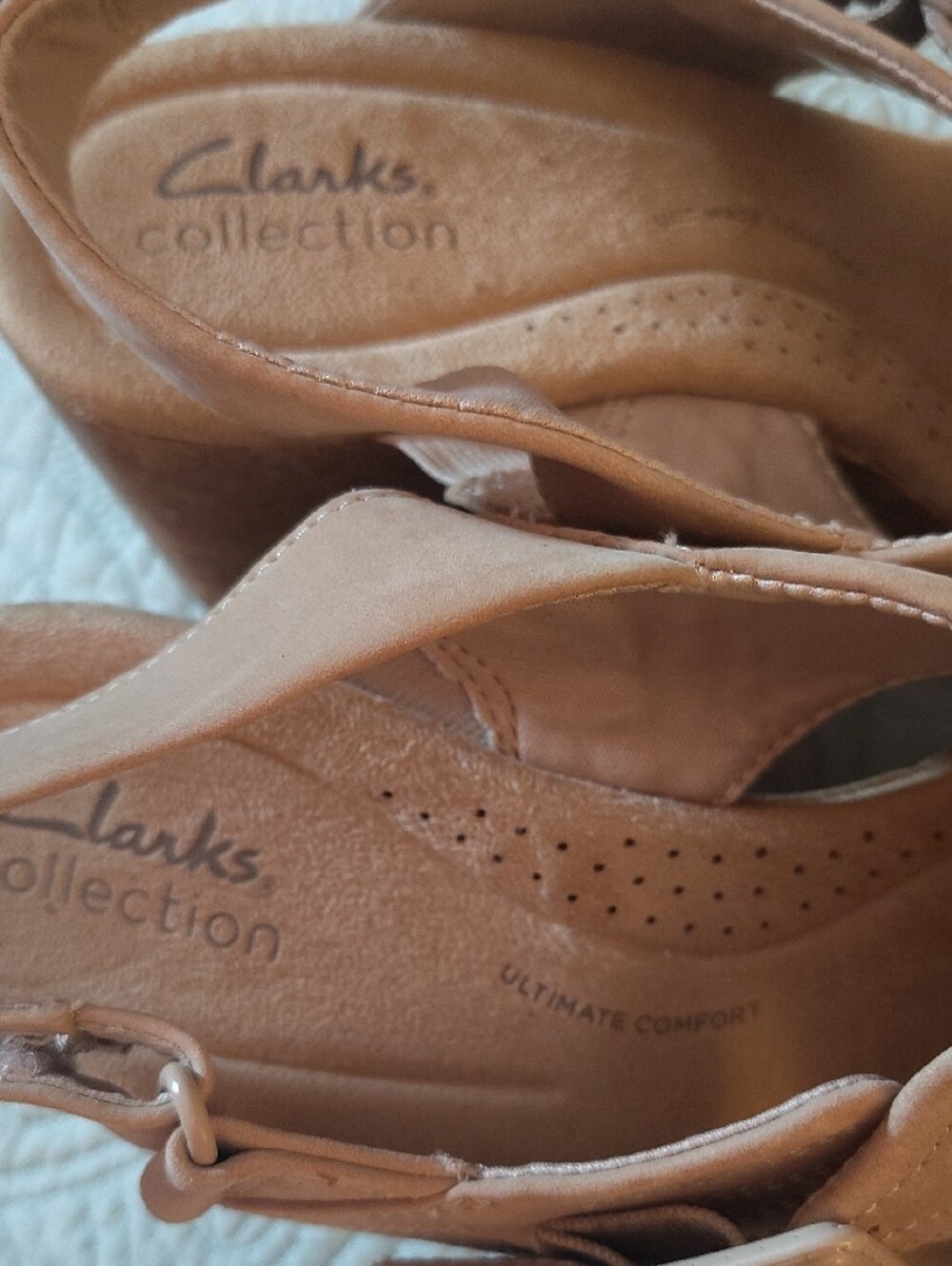 Clarks Tan Suede Crisscross Wedge Sandals - Picture 3 of 8